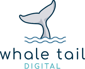 Logo with a whale tail above blue waves, and the text “whale tail DIGITAL” below the illustration.